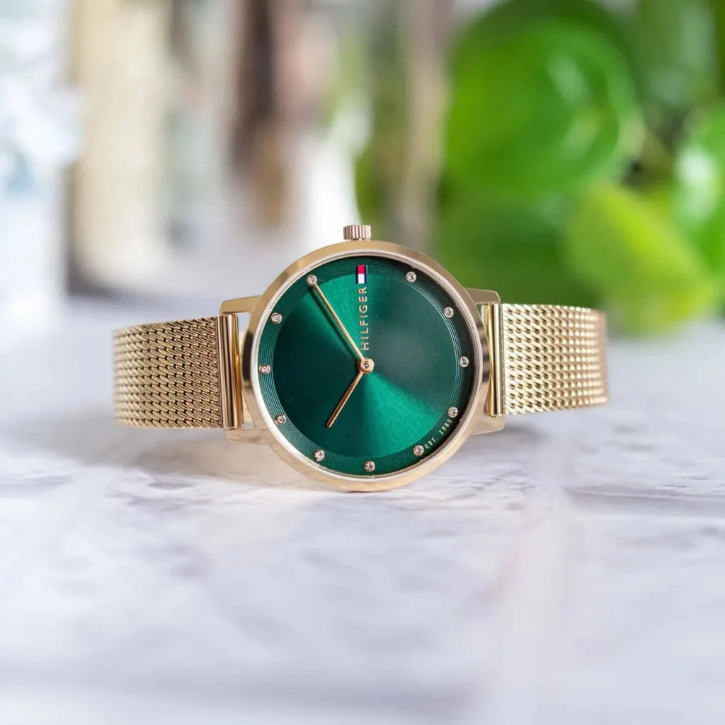 Tommy Hilfiger Pippa 1782668 Women’s Quartz Watch – Green Dial Gold Stainless Steel Bracelet