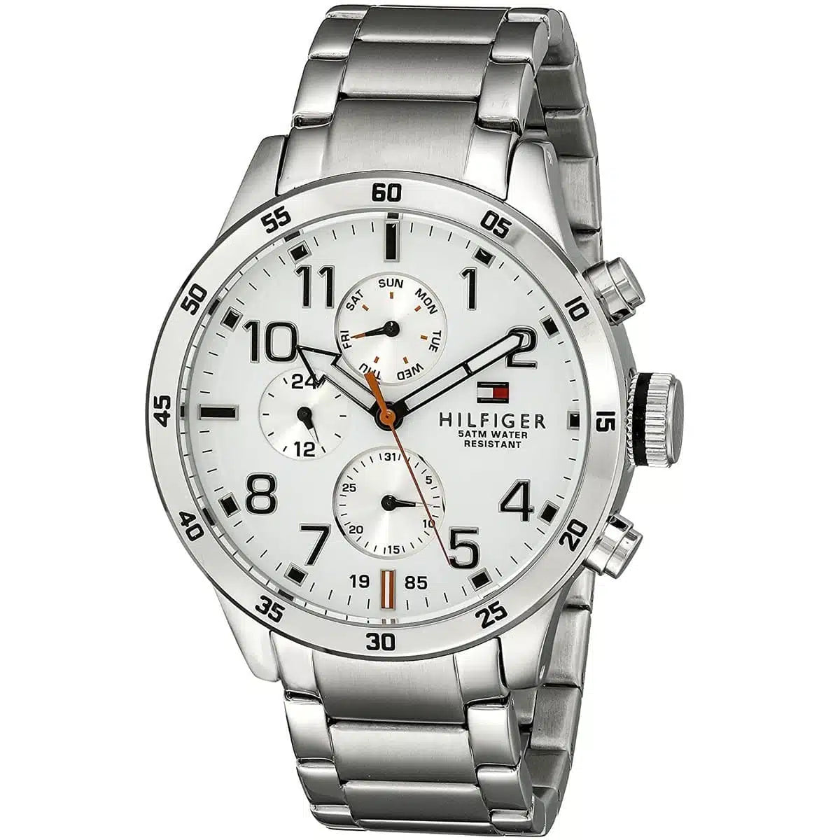 Tommy Hilfiger 1791140 Men’s Watch – Trent Silver Stainless Steel with White Dial 46mm