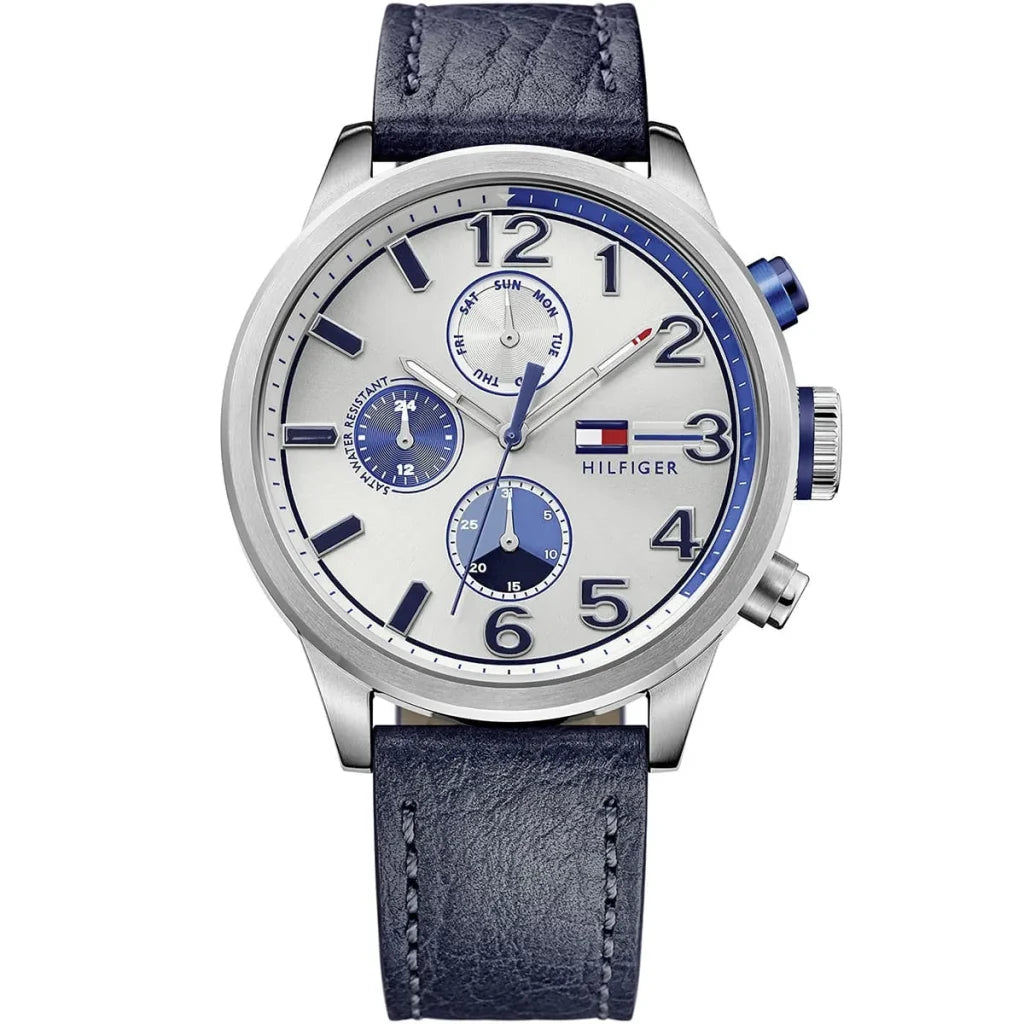 Tommy Hilfiger Men’s Watch 1791240 – Silver Dial with Blue Leather Strap (Jackson Series)