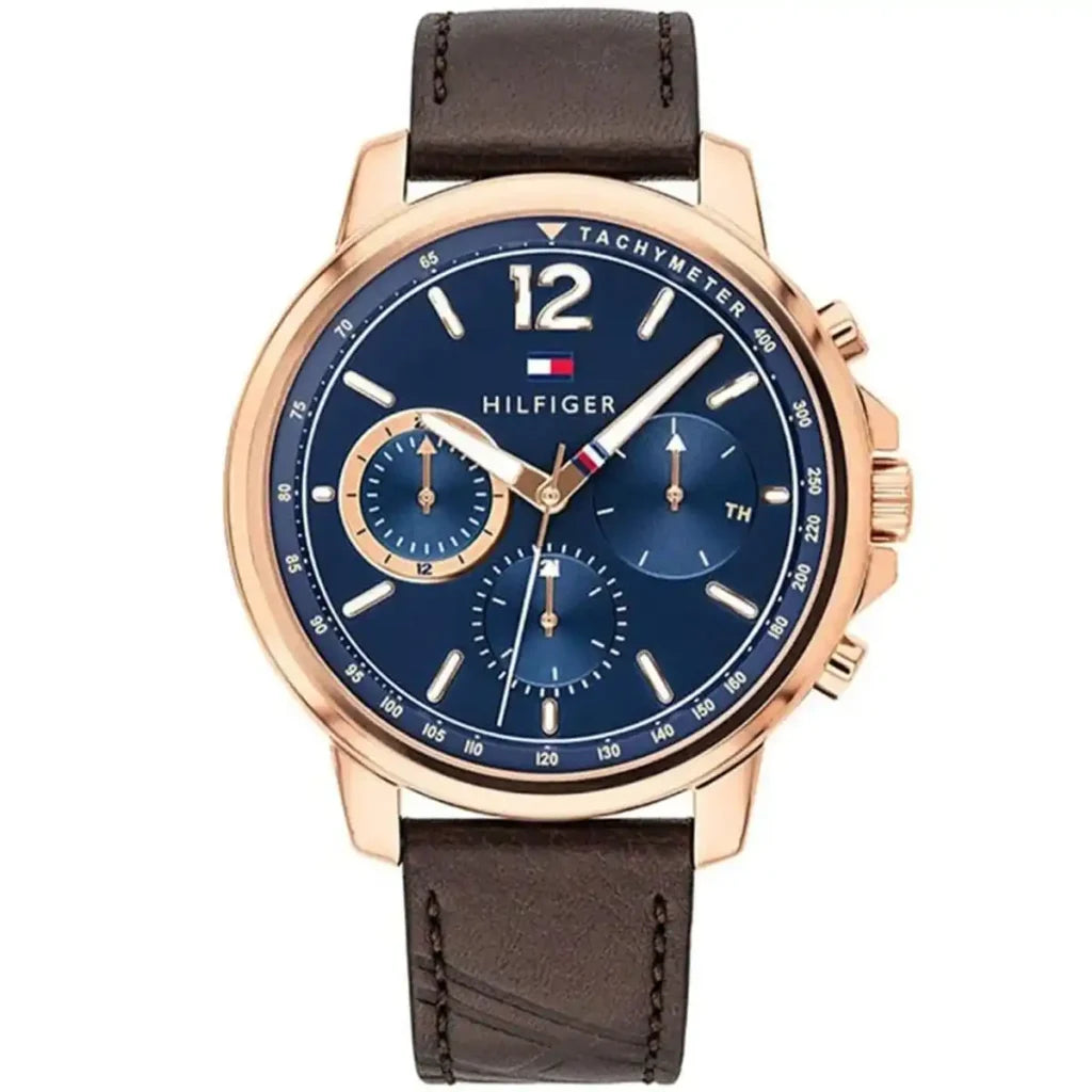 Tommy Hilfiger Men’s Watch 1791532 – Elegant Blue Dial with Brown Leather Strap