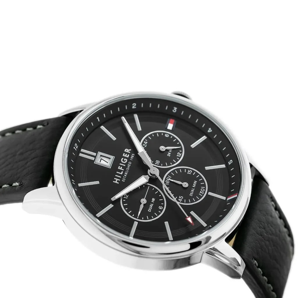 Tommy Hilfiger Kyle Men's Analog Quartz Watch 1791630 – Black Dial & Genuine Leather Strap