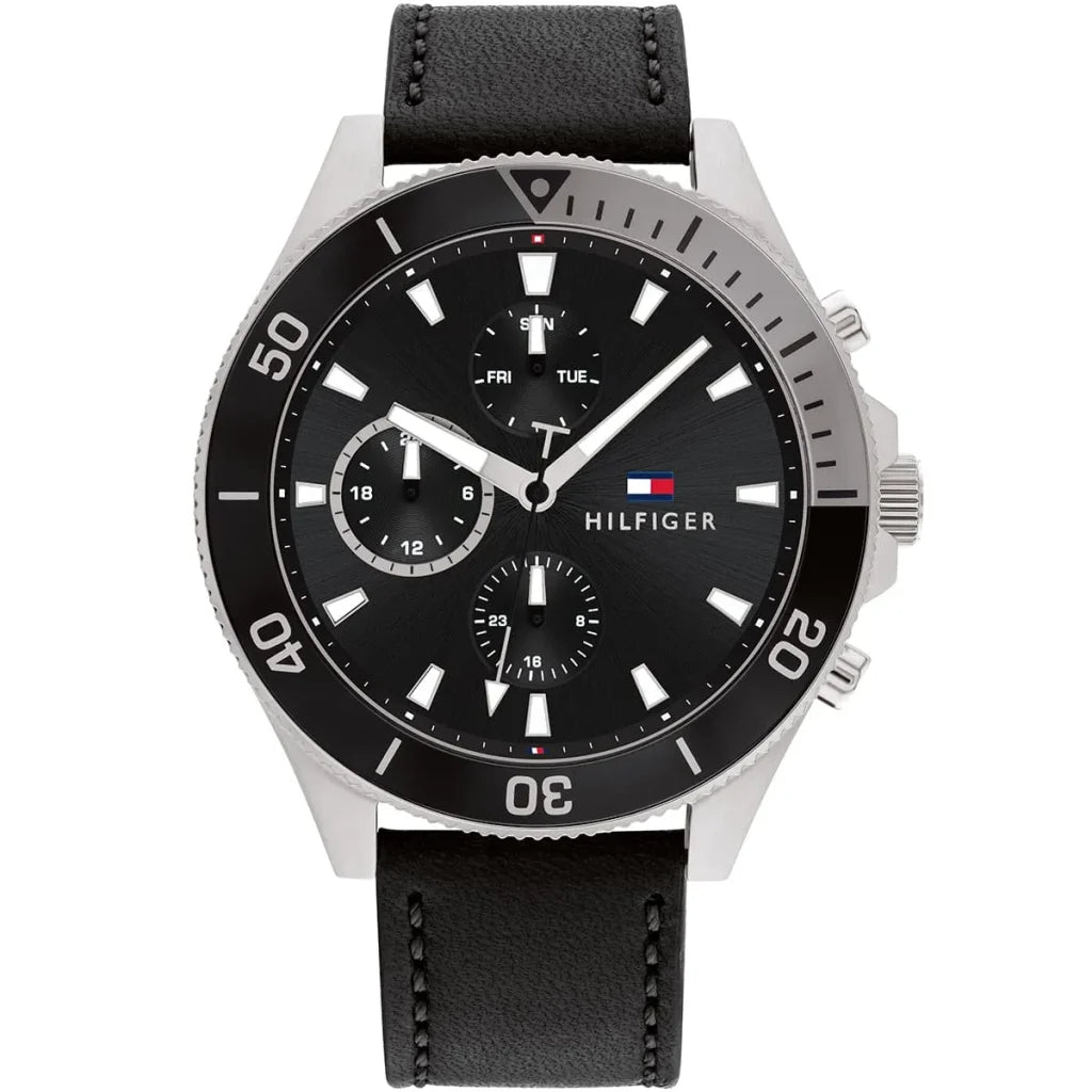Tommy Hilfiger Larson Men’s Watch 1791984 – Black Leather Strap, 46mm Quartz Analog