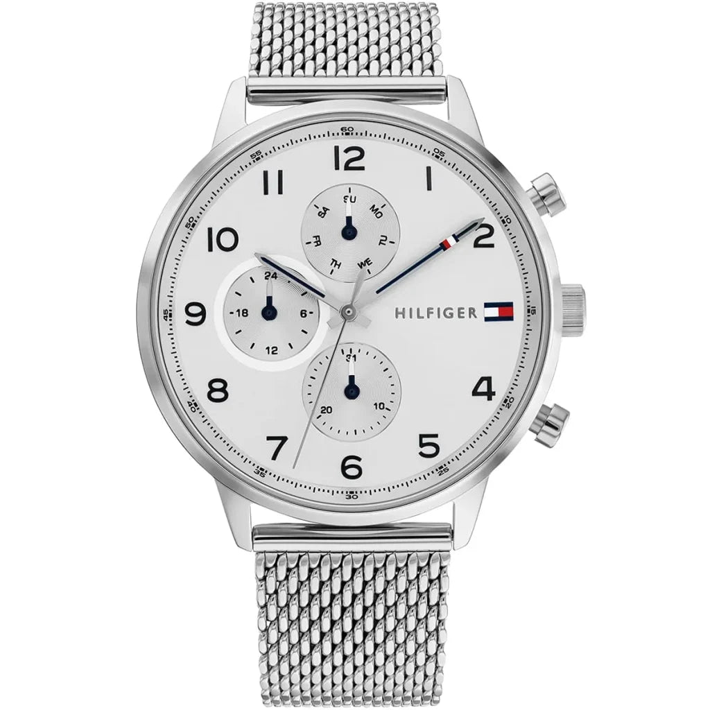 Tommy Hilfiger Men’s Watch 1791988 – Silver Stainless Steel Bracelet, White Dial, Date Display, 50M Water Resistant