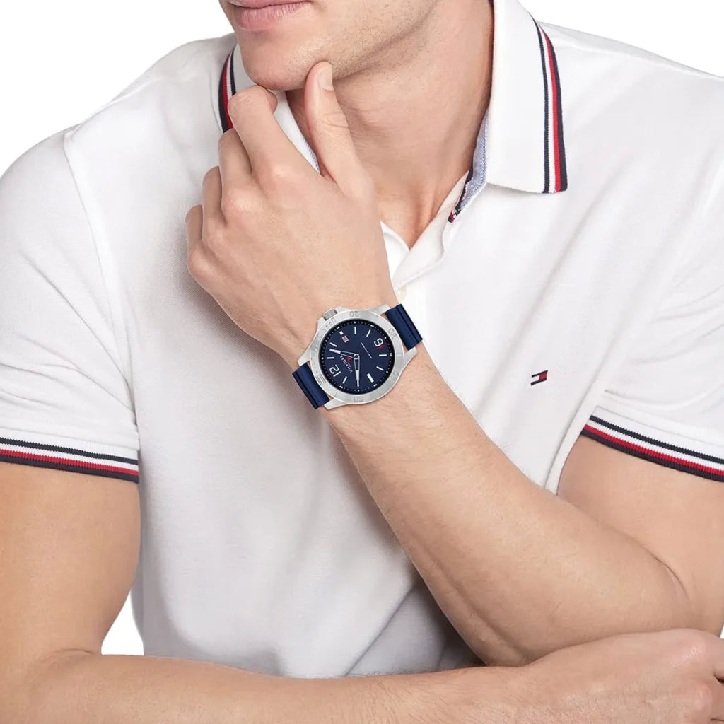 Tommy Hilfiger Ryan Men's Blue Silicone Strap Analog Quartz Watch 46mm – 1791991