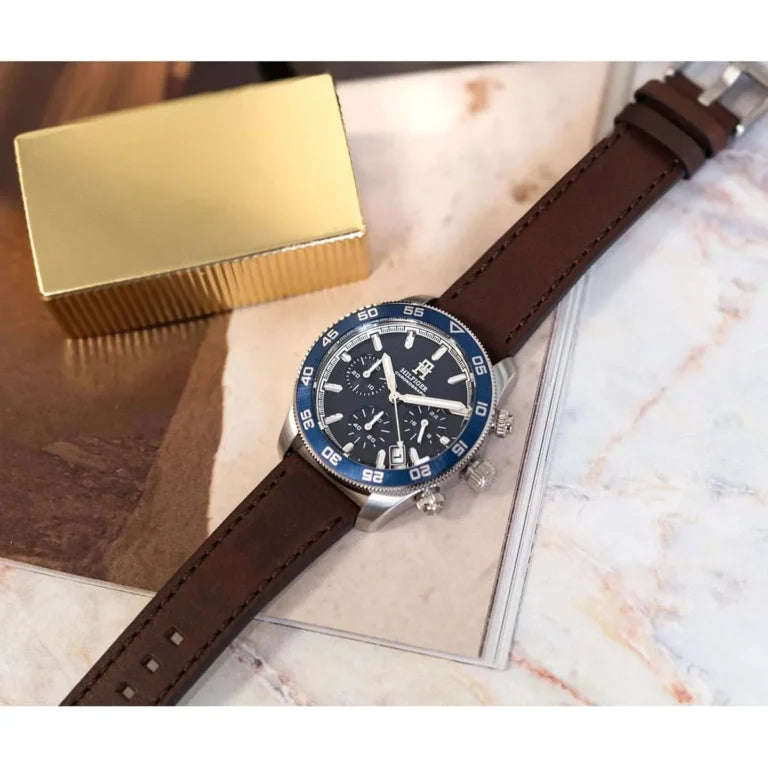 Tommy Hilfiger Men’s Watch 1792163 – Blue Dial, Brown Genuine Leather Strap, 41mm Round Case, Quartz Analog Date Watch