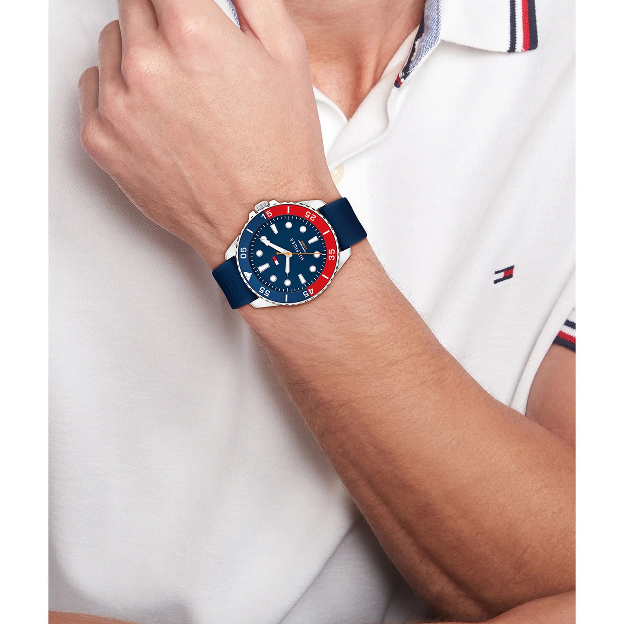 Tommy Hilfiger 1792200 Blue Dial Black Silicone Strap Watch For Men
