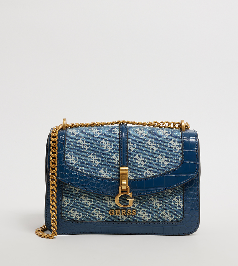 GUESS G James Convertible Crossbody Bag – Denim Blue with Croc-Effect Faux Leather #60