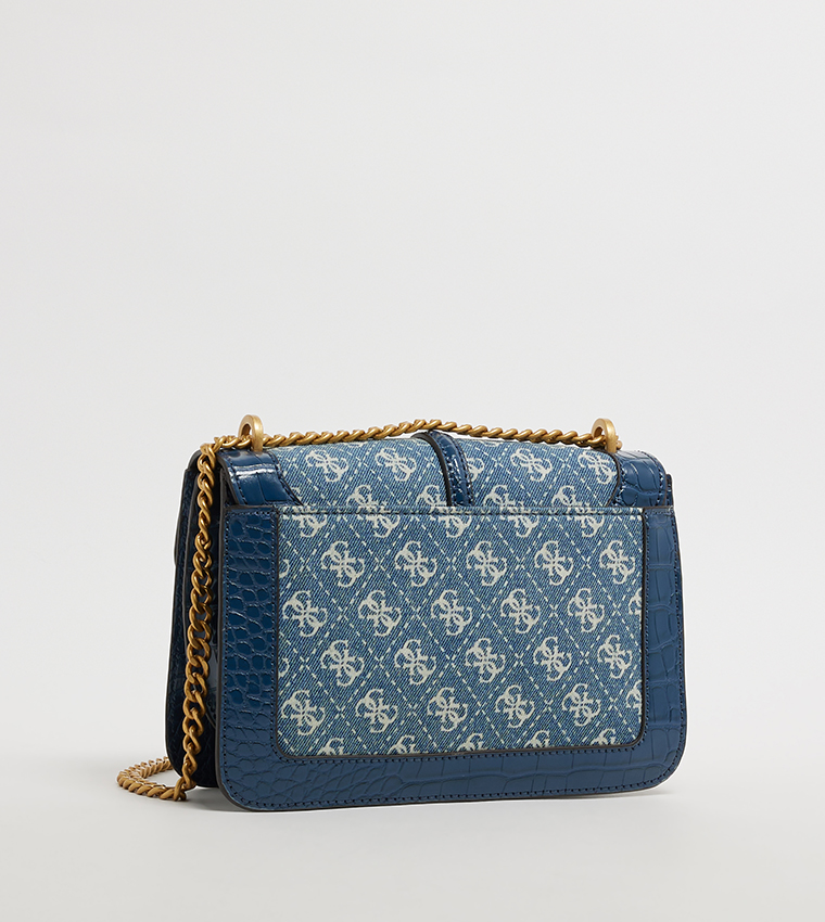 GUESS G James Convertible Crossbody Bag – Denim Blue with Croc-Effect Faux Leather