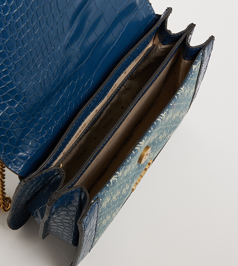 GUESS G James Convertible Crossbody Bag – Denim Blue with Croc-Effect Faux Leather