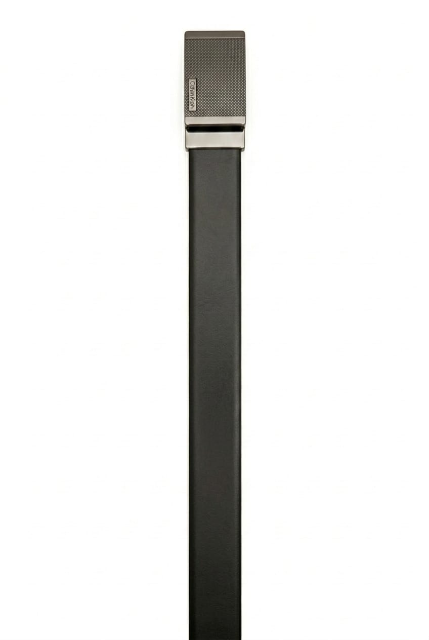 Calvin Klein Men's Reversible Belt – Black & Dark Brown Leather with Geometric Gunmetal Buckle#024