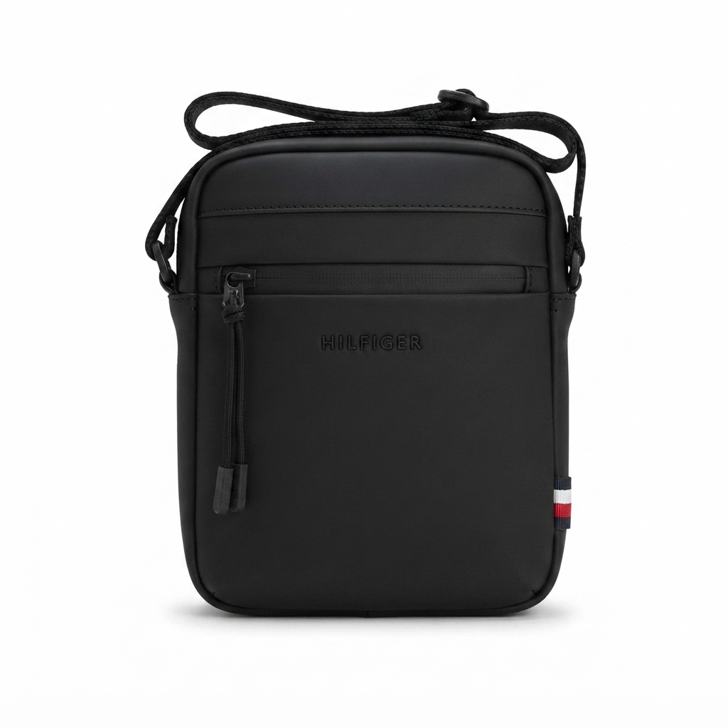 Tommy Hilfiger Men's Black Crossbody Bag with Magnetic Back Pocket