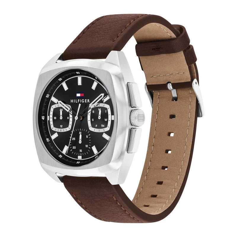 Tommy Hilfiger Apollo Men's Black Dial Brown Leather Watch 1710555