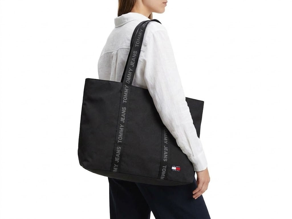 Tommy Jeans Women's Black Tote Bag with Logo Webbing Handles#0096
