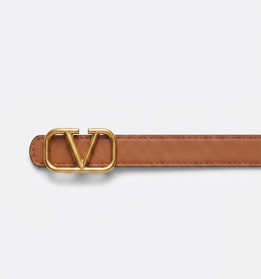 VALENTINO Women's Reversible Premium Leather Belt with Gold VLogo Buckle – Brown / Black#01
