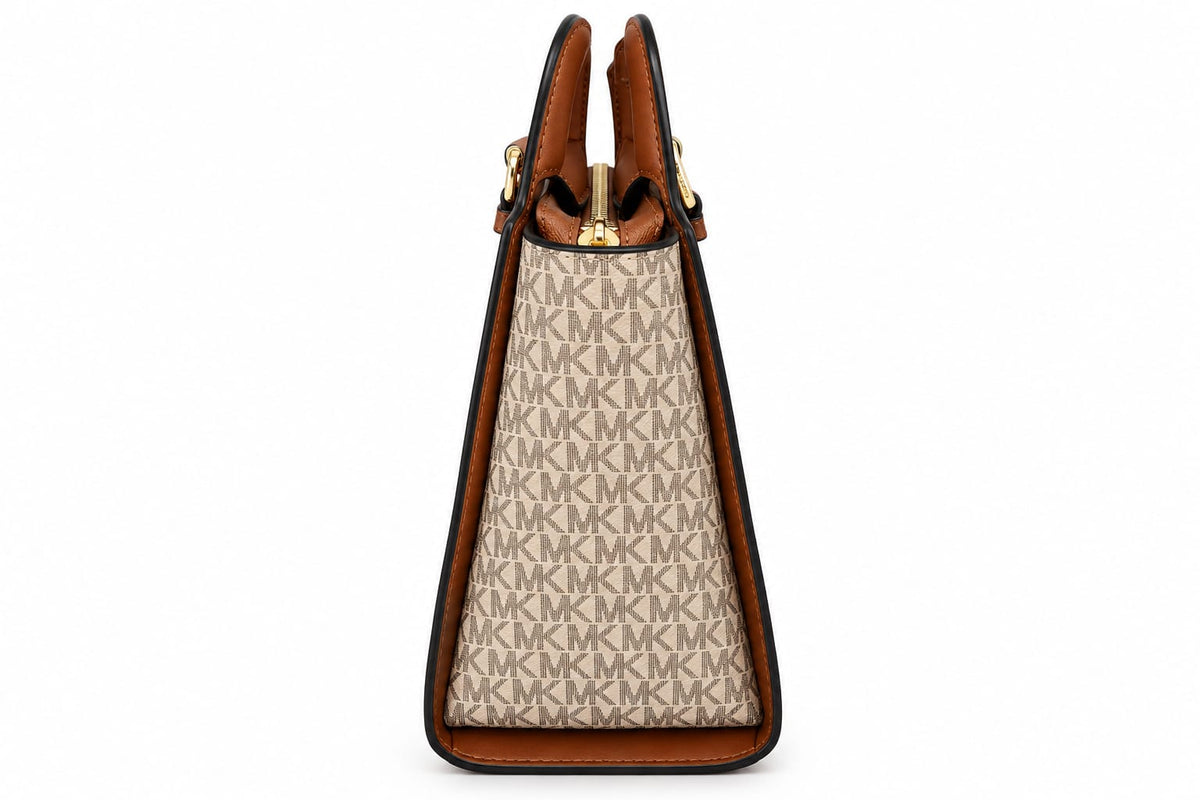 Women’s Monogram Tote Handbag with Detachable Shoulder Strap – Beige & Brown#0049