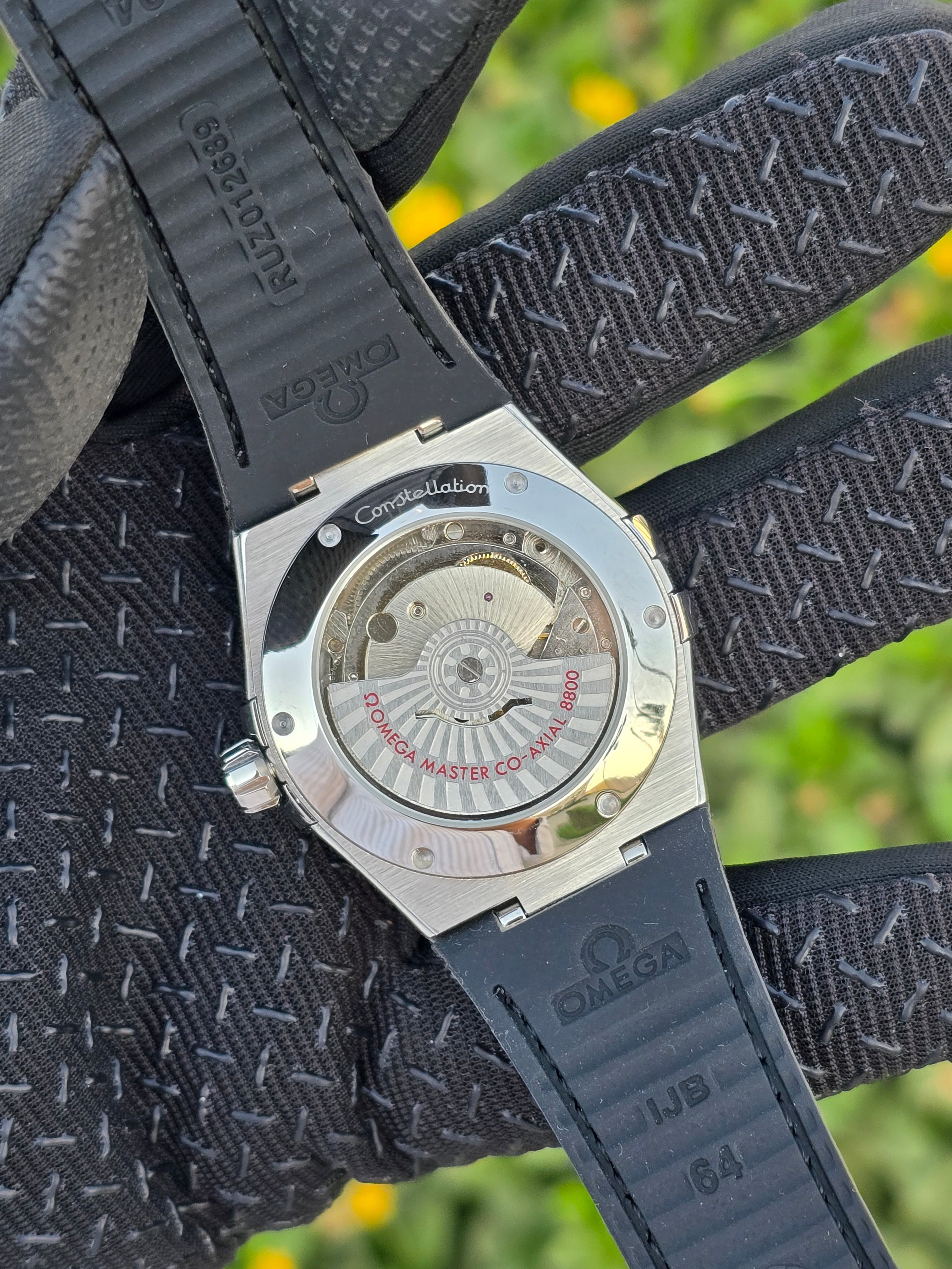 Omega Leather Watch For Men - Black Strap & White Dial