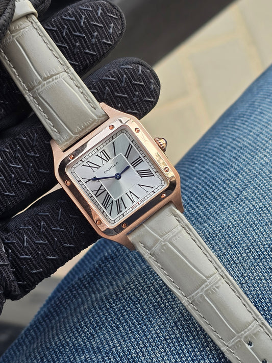 Cartier Santos Watch For Unisex - Grey Strap & Silver Dial
