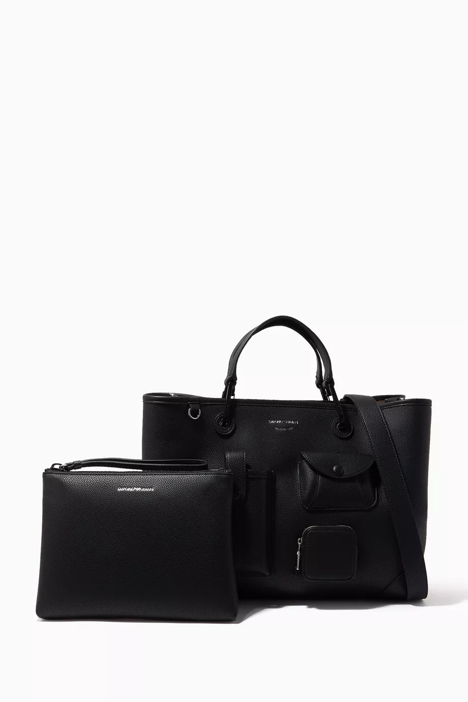 EA Black Leather Shoulder Bag 101#