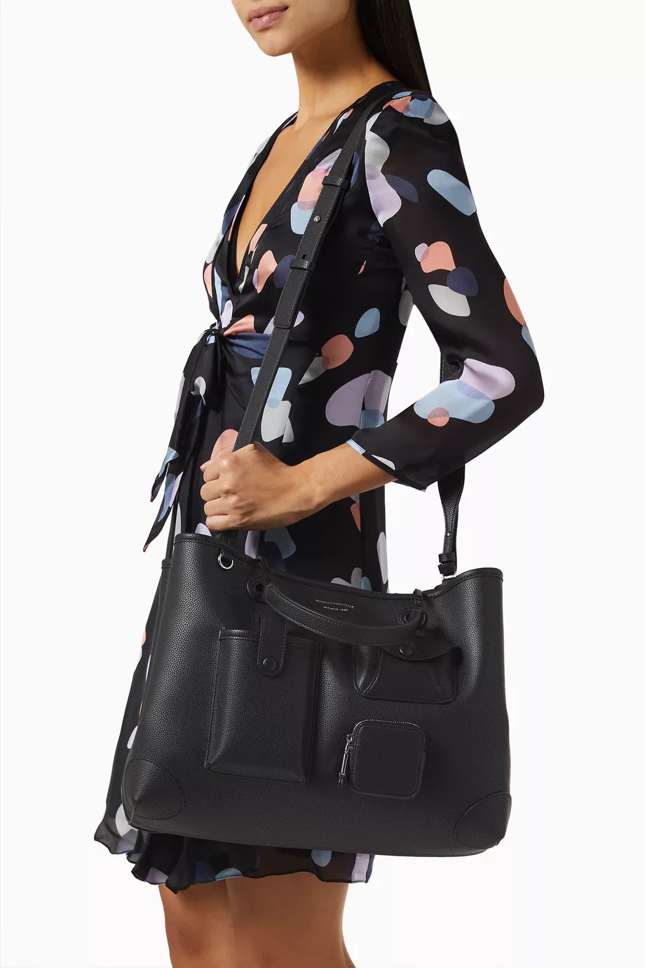 EA Black Leather Shoulder Bag 101#