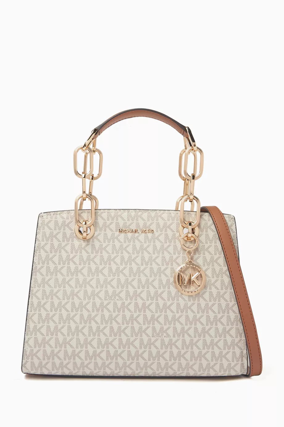 Michael Kors Cynthia Small Satchel Bag - Vanilla Beige Logo Coated Canvas for Women#0029