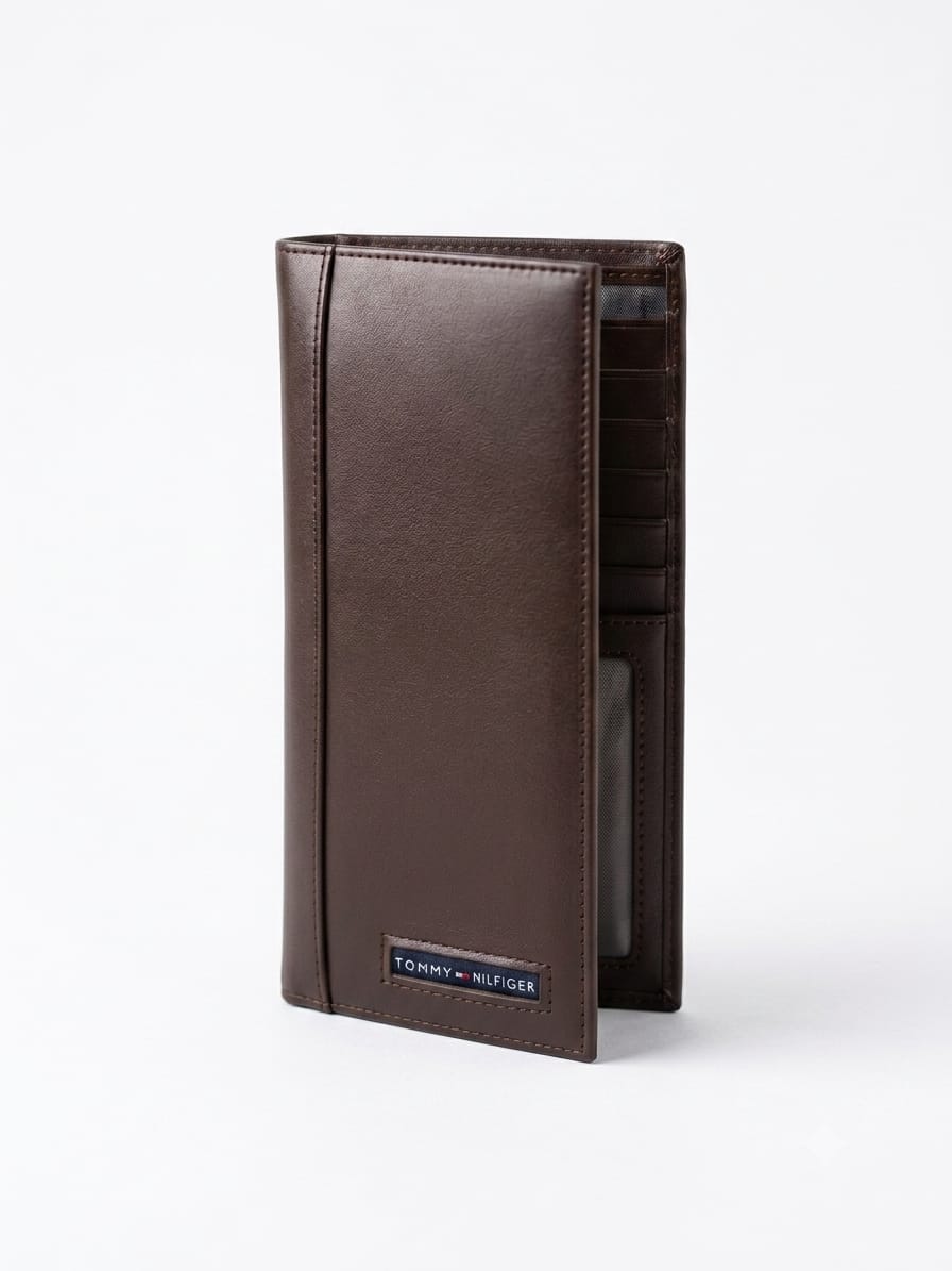 Tommy Hilfiger Men’s Long Genuine Leather Wallet – Dark Brown Classic Elegant Design#L84