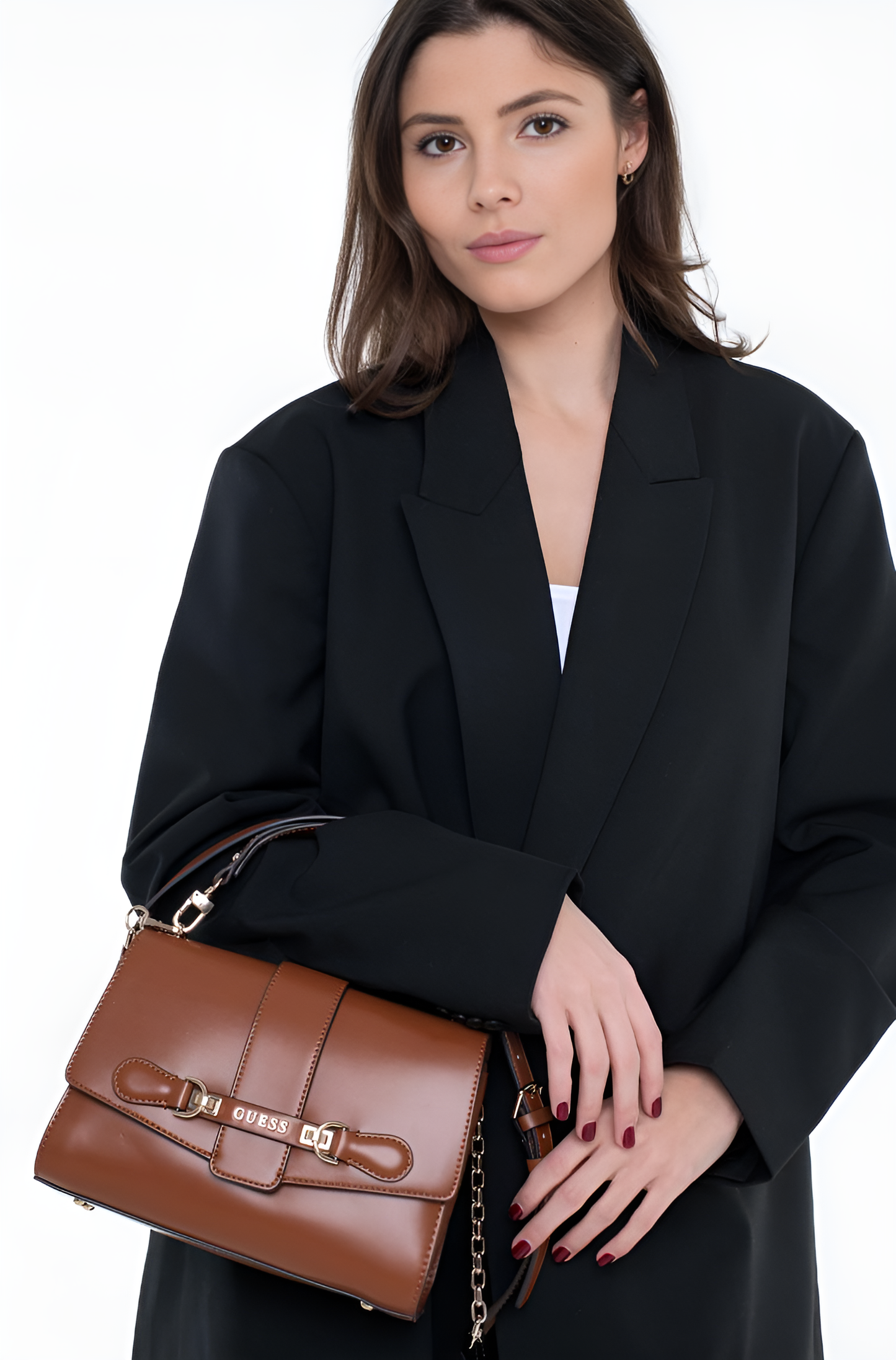 GU Brown Top Handle Satchel For Women 91#