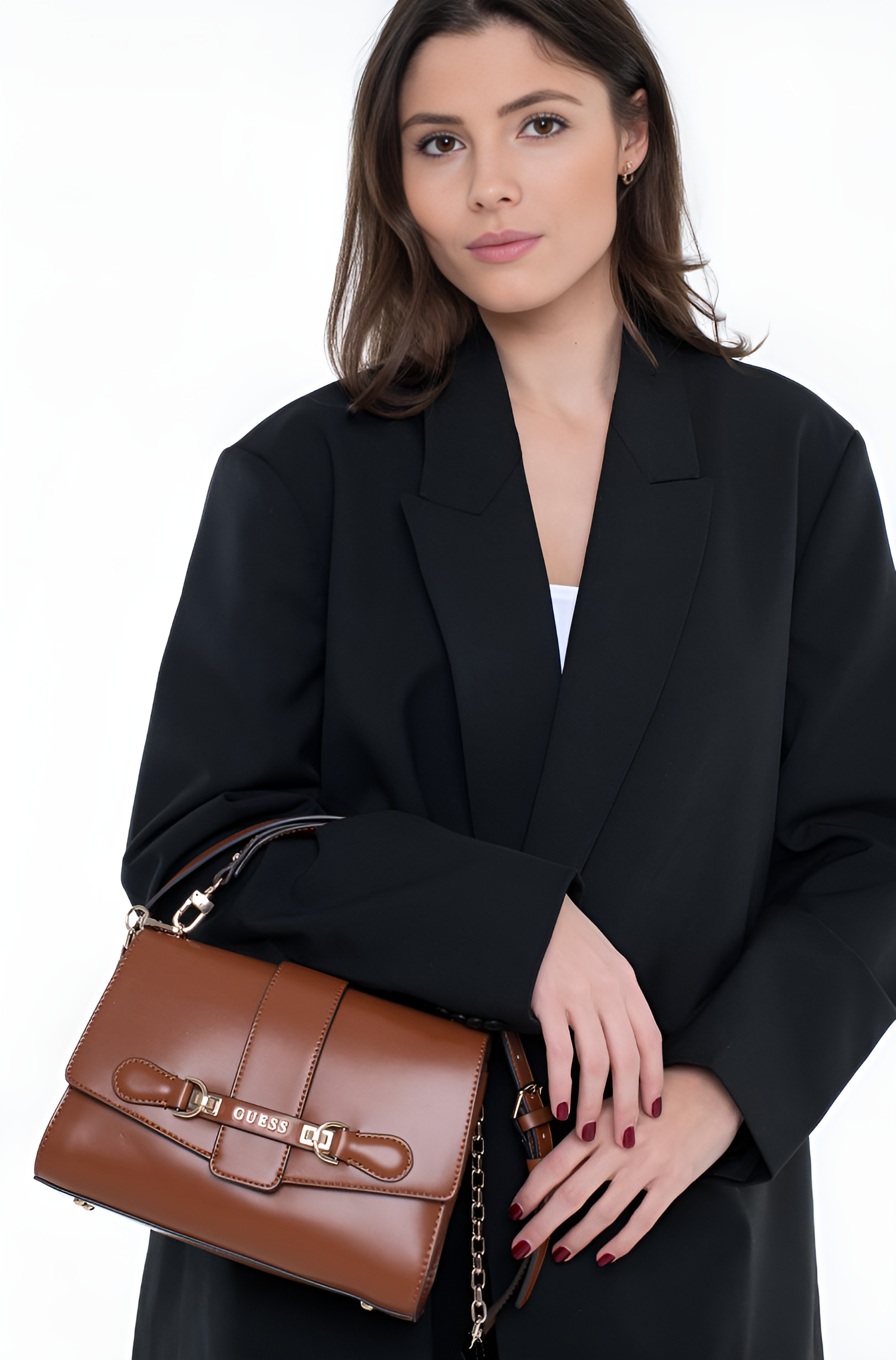 GU Brown Top Handle Satchel For Women #113