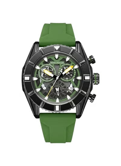 Mini Focus MF2209G Men’s Chronograph Sport Watch – Green & Black, 47mm, Silicone Strap, 3ATM Water Resistant