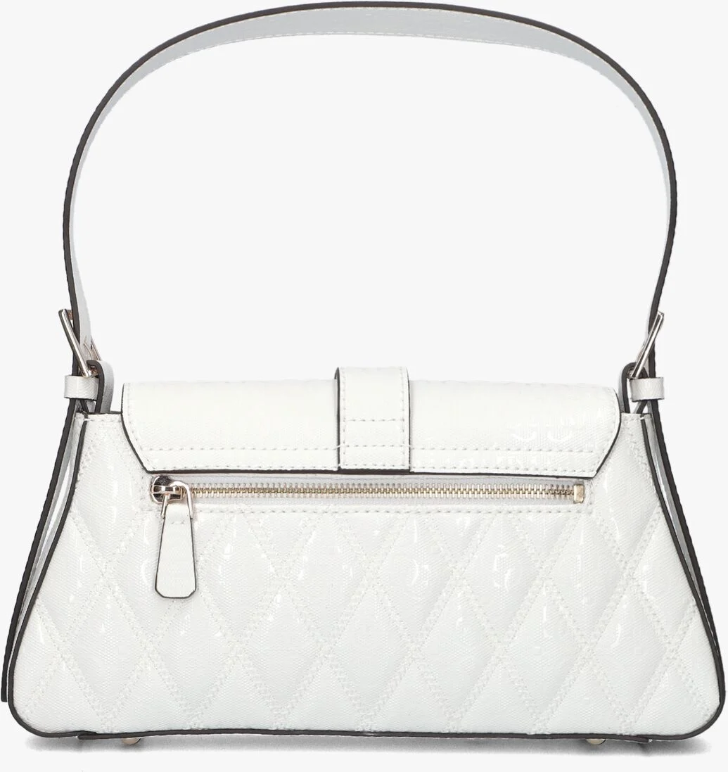 GUESS Adi Flap Shoulder Bag – White Quilted G-Logo PU #66