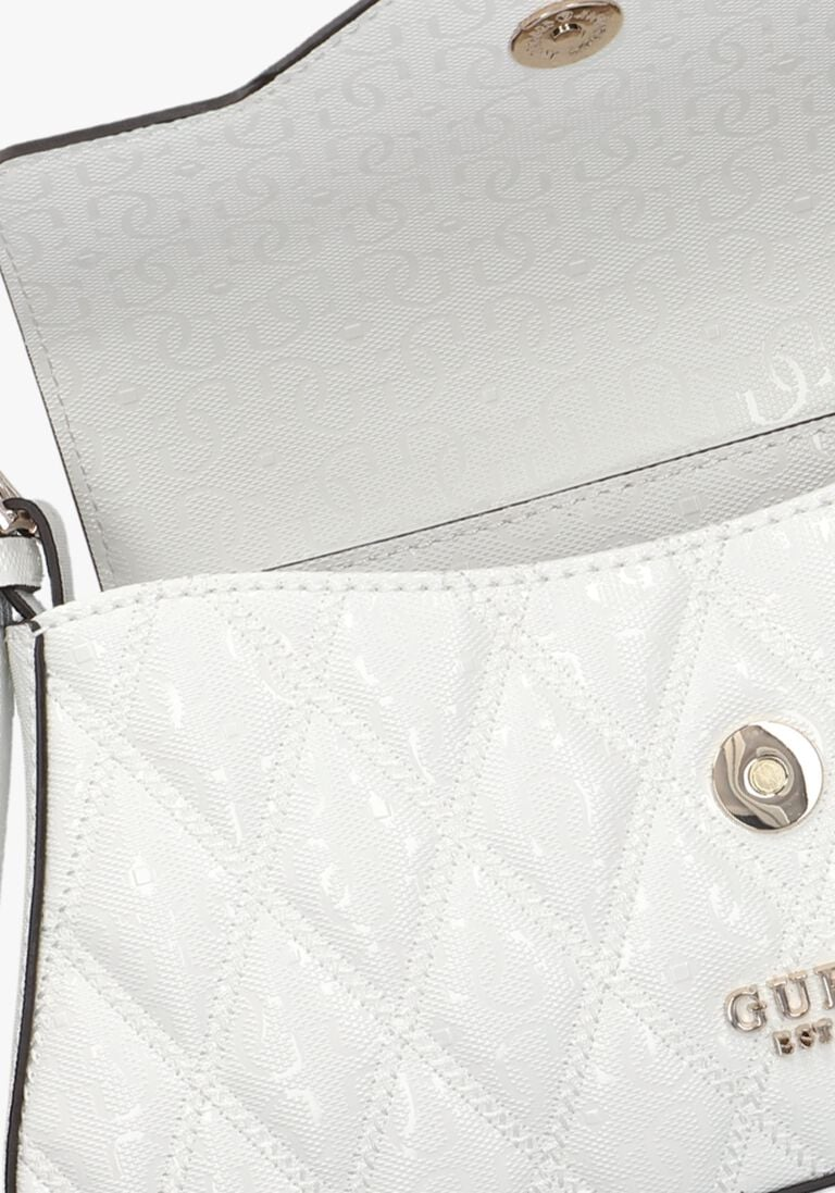 GUESS Adi Flap Shoulder Bag – White Quilted G-Logo PU #66