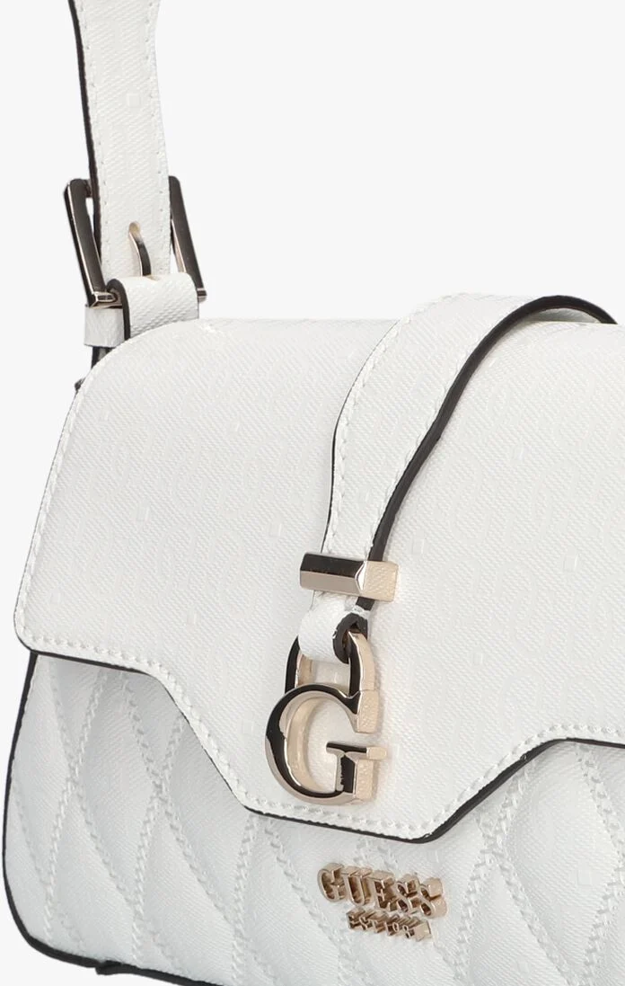 GUESS Adi Flap Shoulder Bag – White Quilted G-Logo PU
