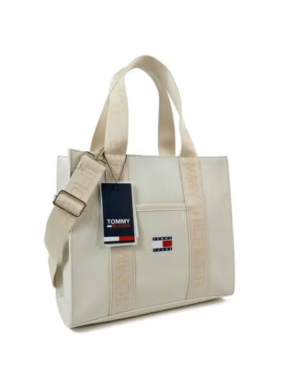 Tommy Hilfiger Women’s Beige Tote Handbag – Elegant Leather Design for Everyday Use#80