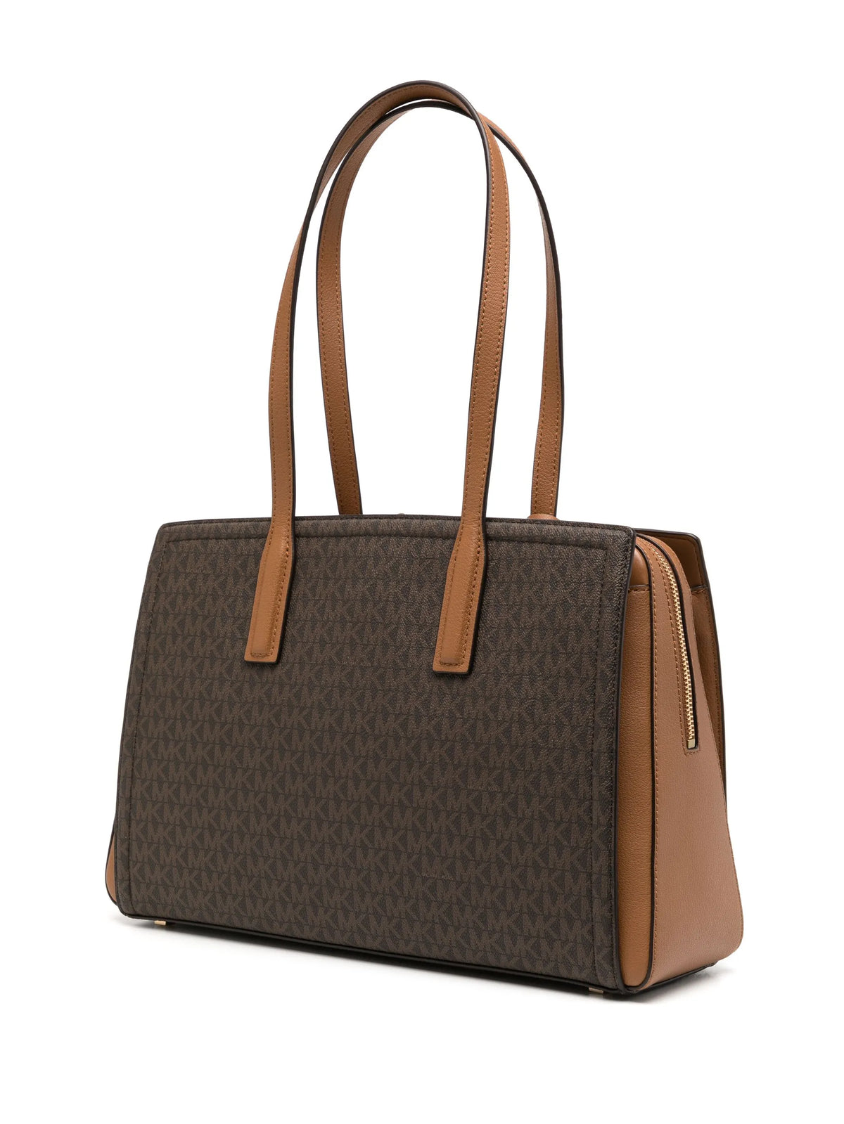 Michael Kors Coffee/Brown Structured Leather Tote Bag with Gold MK Logo Charm #0054