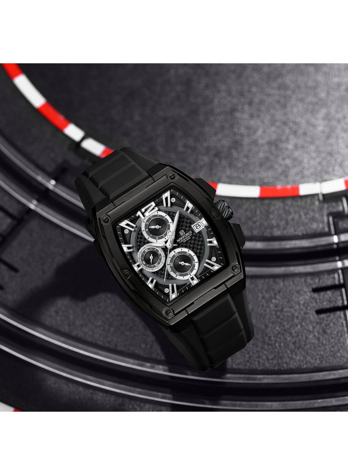 NAVIFORCE NF8050 Men's Analog Quartz Watch with Black Silicone Strap, 30M Water Resistant