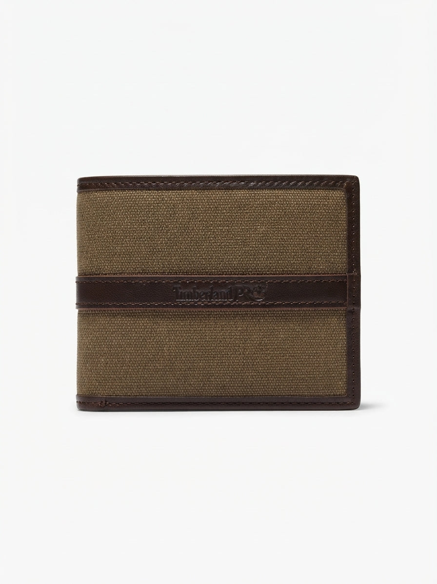 Timberland Men's Canvas & Leather Bi-fold Wallet, Card Holder, and Keyring Gift Set - Brown #0001