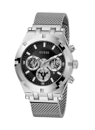 Guess GW0582G1 Men's Watch – Black Dial, Silver Mesh Stainless Steel Strap, 44mm Quartz Analog