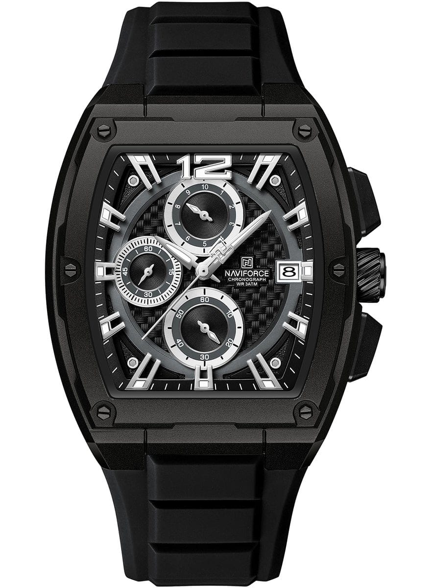 NAVIFORCE NF8050 Men's Analog Quartz Watch with Black Silicone Strap, 30M Water Resistant