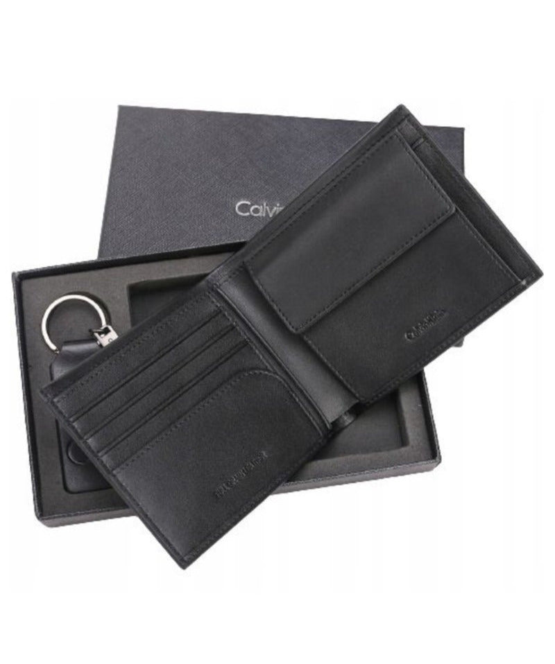 CK Black Leather Wallet & Keychain Set For Men #9