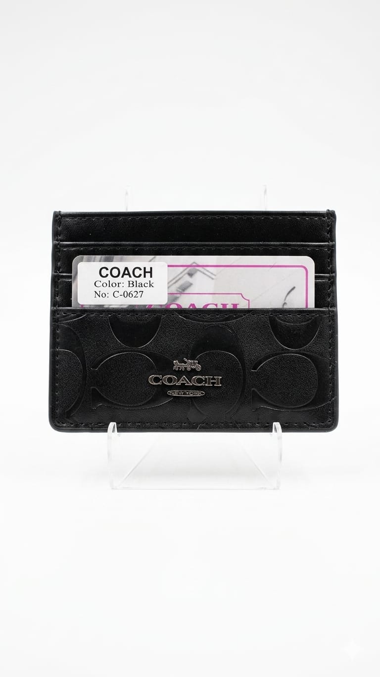 COACH Signature Black Leather Card Holder – Slim Luxury Card Case#22