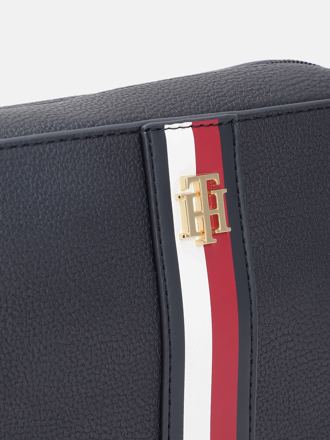 Tommy Hilfiger Striped Structured Sling Bag – Black, White & Red #21