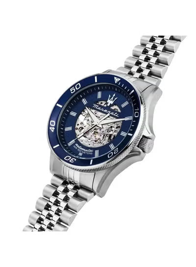 Maserati R8823140011 Men’s Automatic Stainless Steel Watch – Blue Dial, Silver Metal Strap | 44mm Case | 100M Water Resistant