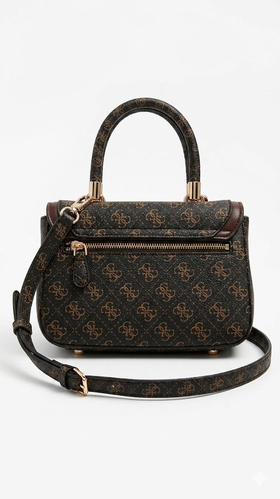 GUESS Luxury Monogram Handbag with Adjustable Crossbody Strap – Dark Brown#190