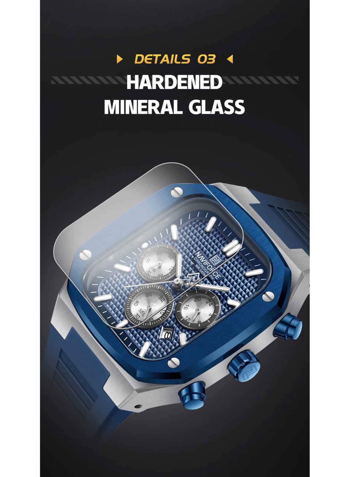 NAVIFORCE NF8037 Men's Chronograph Watch with Blue Silicone Strap, 30M Water Resistant