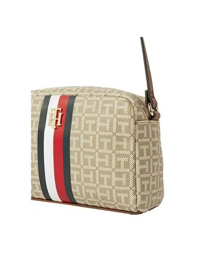 Tommy Hilfiger icons Women's Crossbody Bag – Beige Monogram Shoulder Bag with Adjustable Strap#001