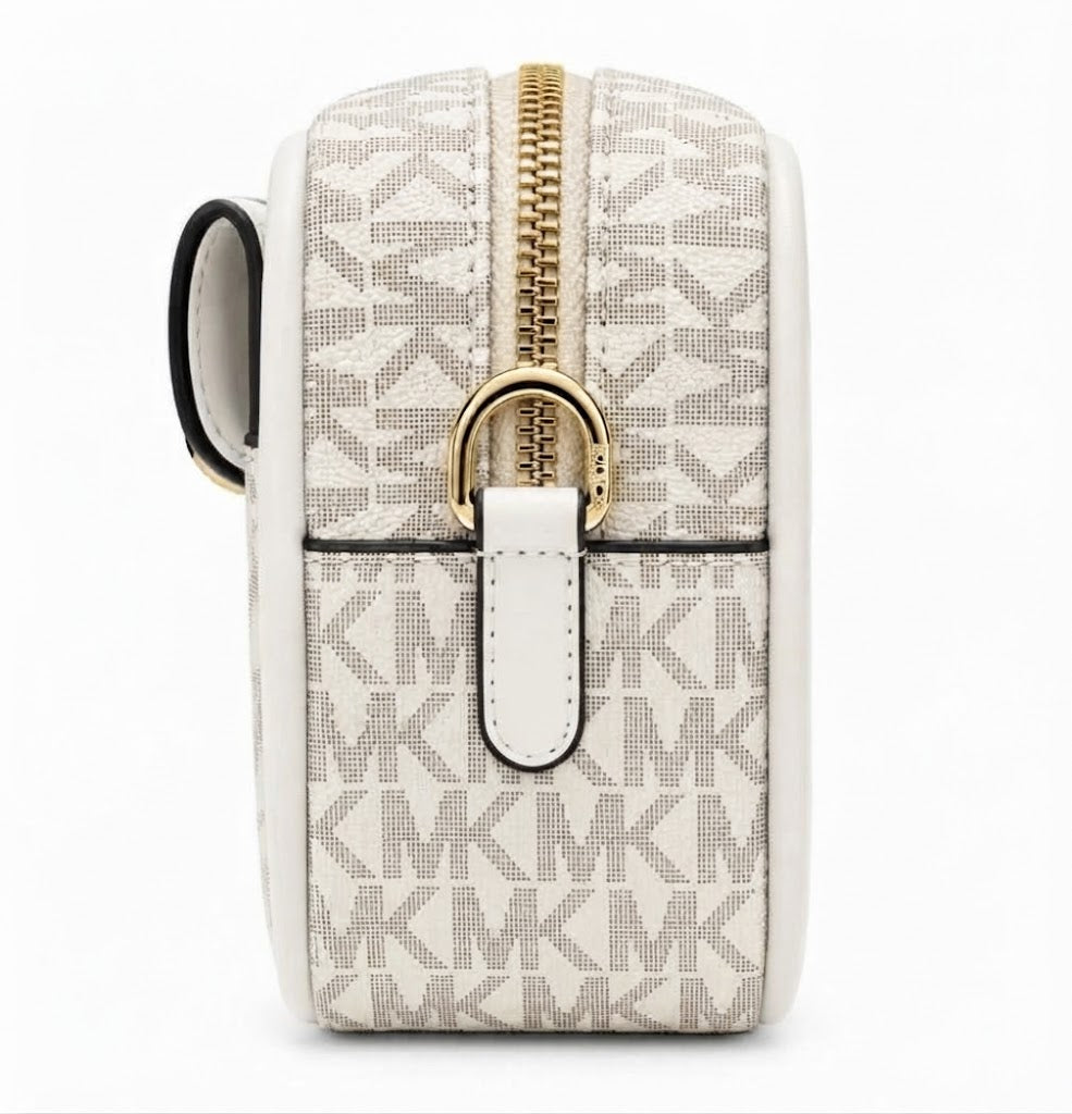 Michael Kors Signature Monogram Camera Crossbody Bag – White#0070