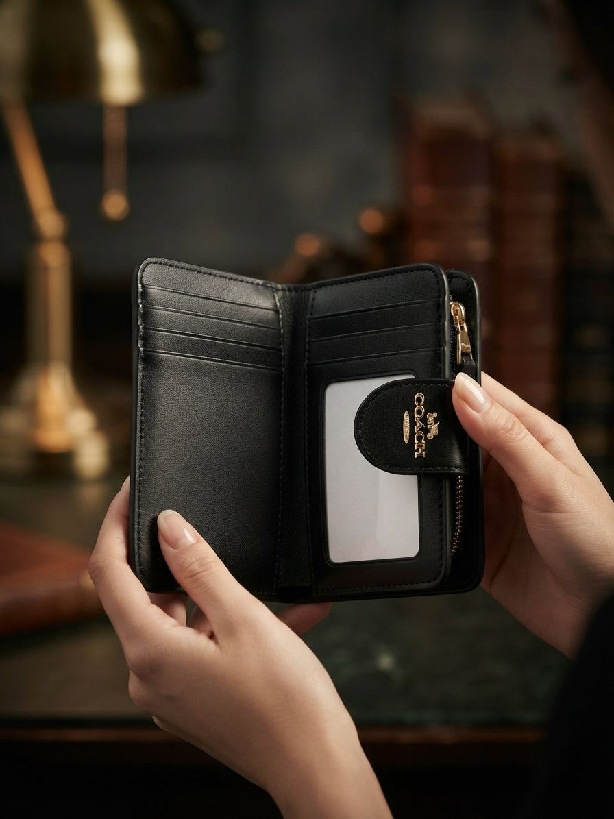 Coach Signature Medium Corner Zip Wallet - Brown/Black