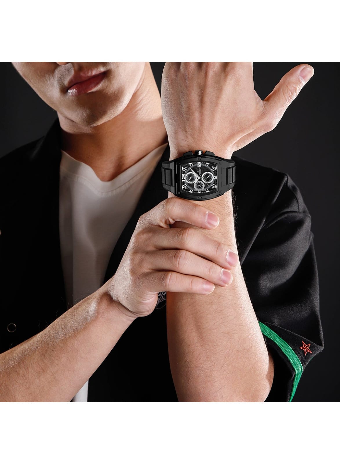 NAVIFORCE NF8050 Men's Analog Quartz Watch with Black Silicone Strap, 30M Water Resistant