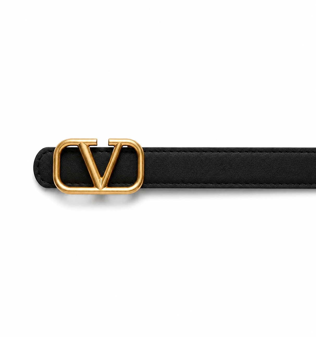VALENTINO Women's Premium Leather Belt with Gold VLogo Buckle – Black#02