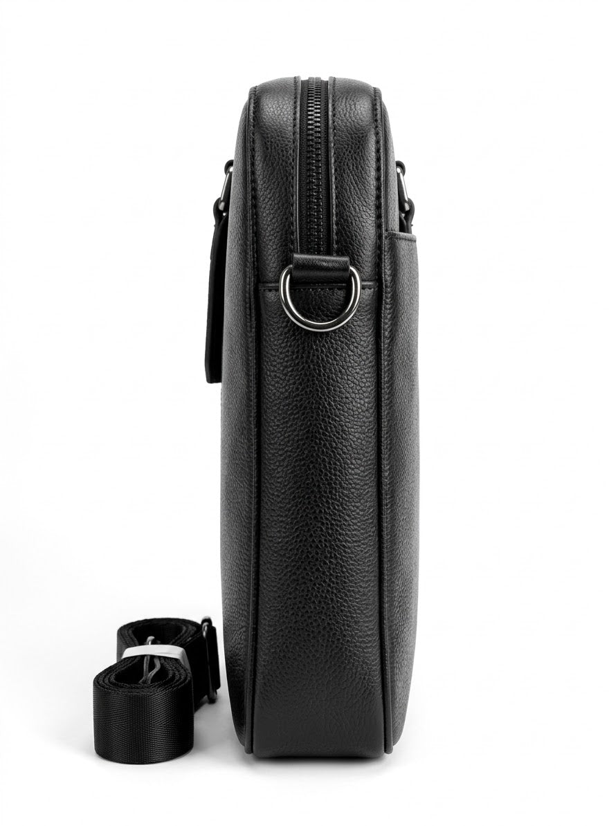 Tommy Hilfiger Men's Executive Pebbled Leather Slim Briefcase, Black#0079