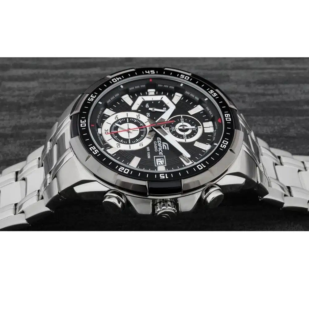 Casio Edifice Chronograph Watch for Men EFR-539D-1AV – Black Dial, Silver Stainless Steel Strap, Quartz Movement
